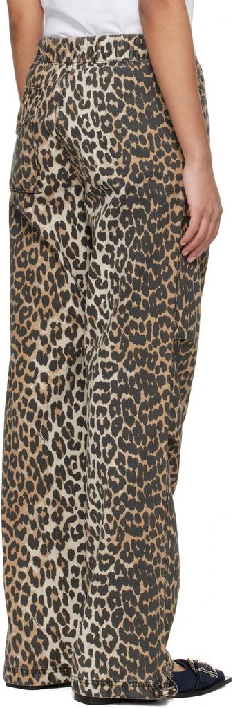 Ganni Brown Leopard Washed Cotton Canvas Drawstring Trousers 3