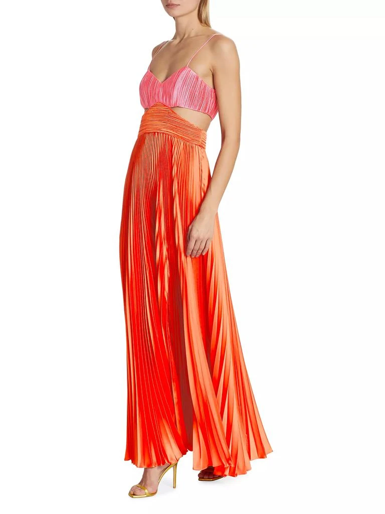 AMUR Elodie Satin Colorblock Pleated Gown 3