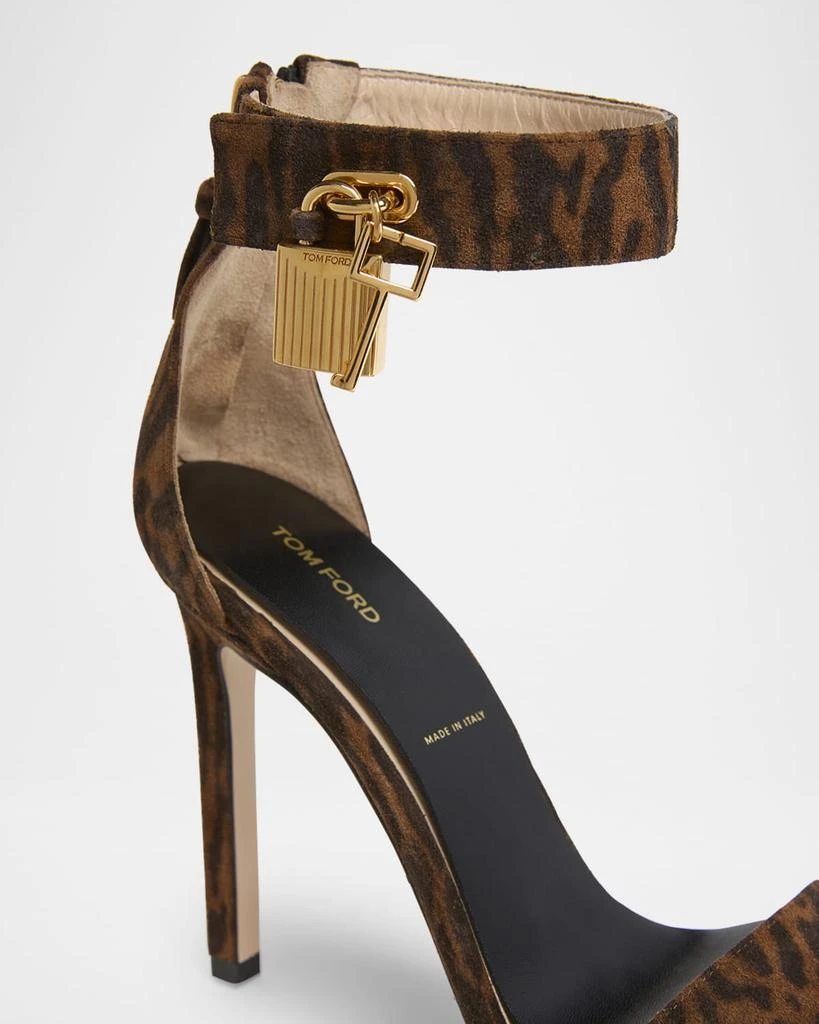 Tom Ford Leopard Suede Stiletto Sandals with Padlock 6