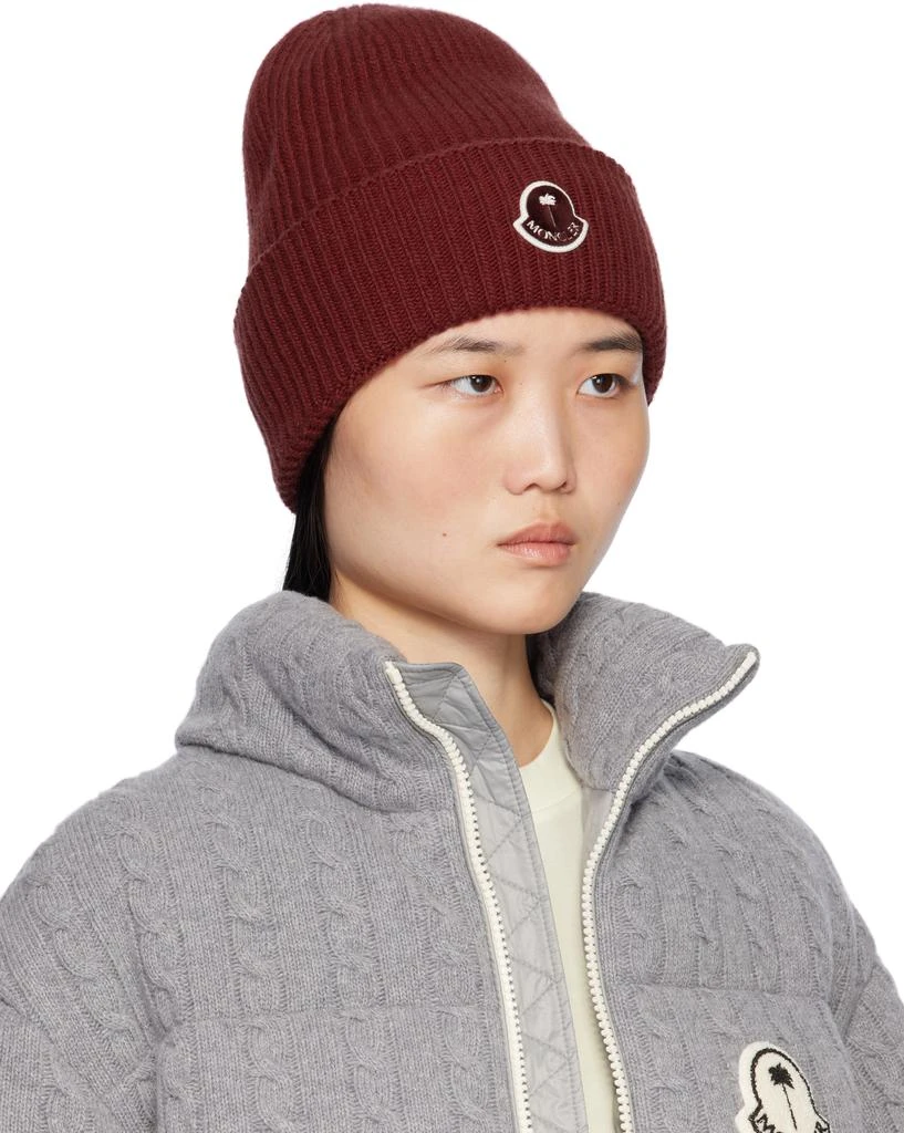 Moncler Moncler x Palm Angels Burgundy Logo Beanie 2
