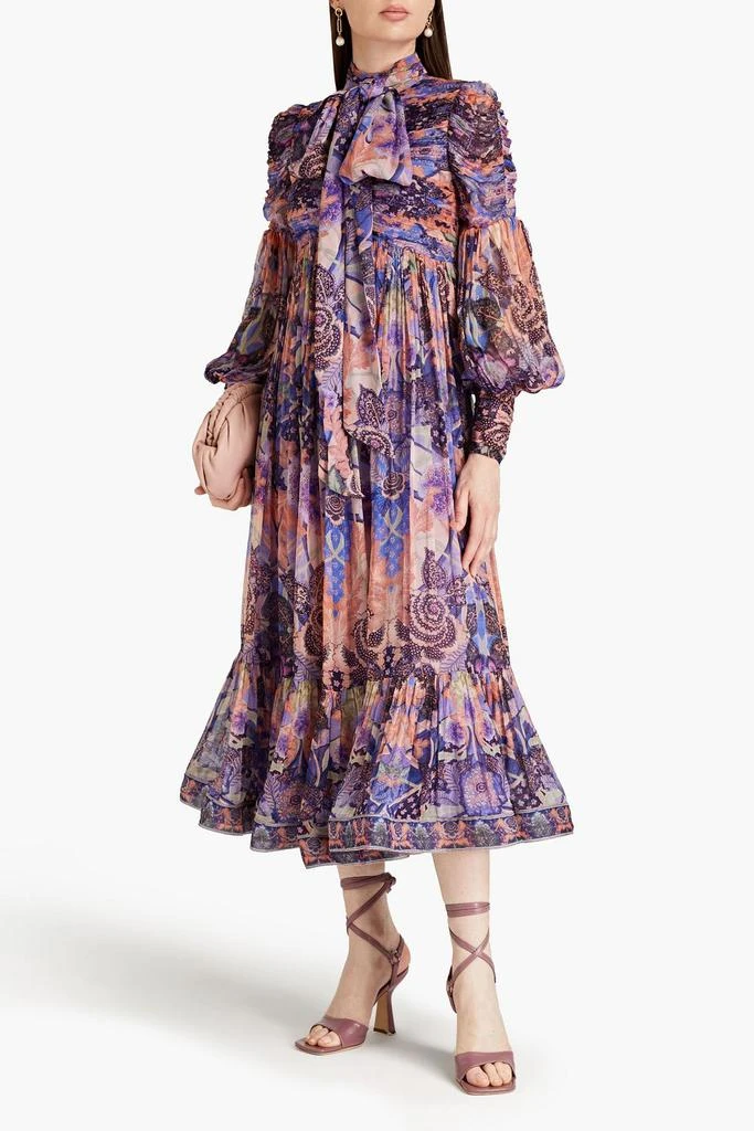 Zimmermann Ruched pussy-bow printed georgette midi dress 2