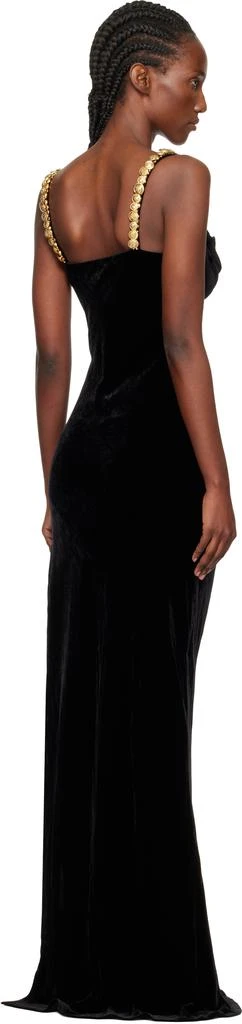 Balmain Black Embroidered Button Velvet Slit Maxi Dress 3