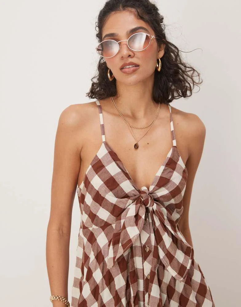 Free People via gingham cami midi dress in brown  On Sale Now with Up to  21% Off | Discover Exclusive Deals & Savings at BeyondStyle  Authentic  Free People Home|women with