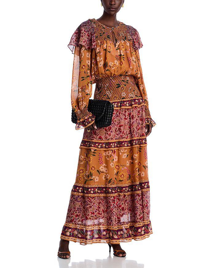 Farm Rio Smocked Long Sleeve Maxi Dress