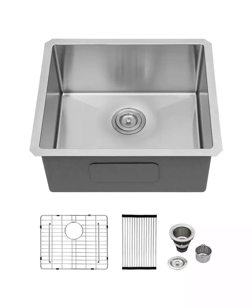 Flynama 21x18x9inch Undermount Kitchen Sink 16 Gauge Stainless Steel Deep Single Bowl with Grid