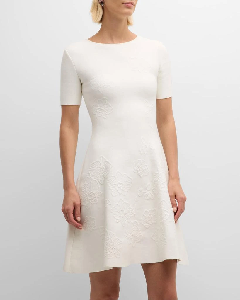 Oscar de la Renta Short-Sleeve Orchid Jacquard Fit-&-Flare Mini Dress 3