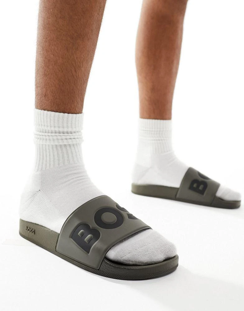 Hugo Boss BOSS aryeh sliders in green 1