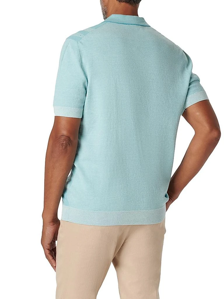 BUGATCHI Palm-Print Johnny Collar Short-Sleeve Polo Sweater 5