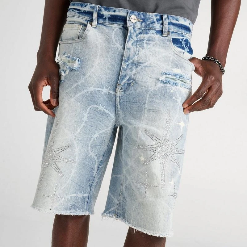 SUPPLY & DEMAND Men's Smoke Rise Washed Rhinestone Denim Shorts 5
