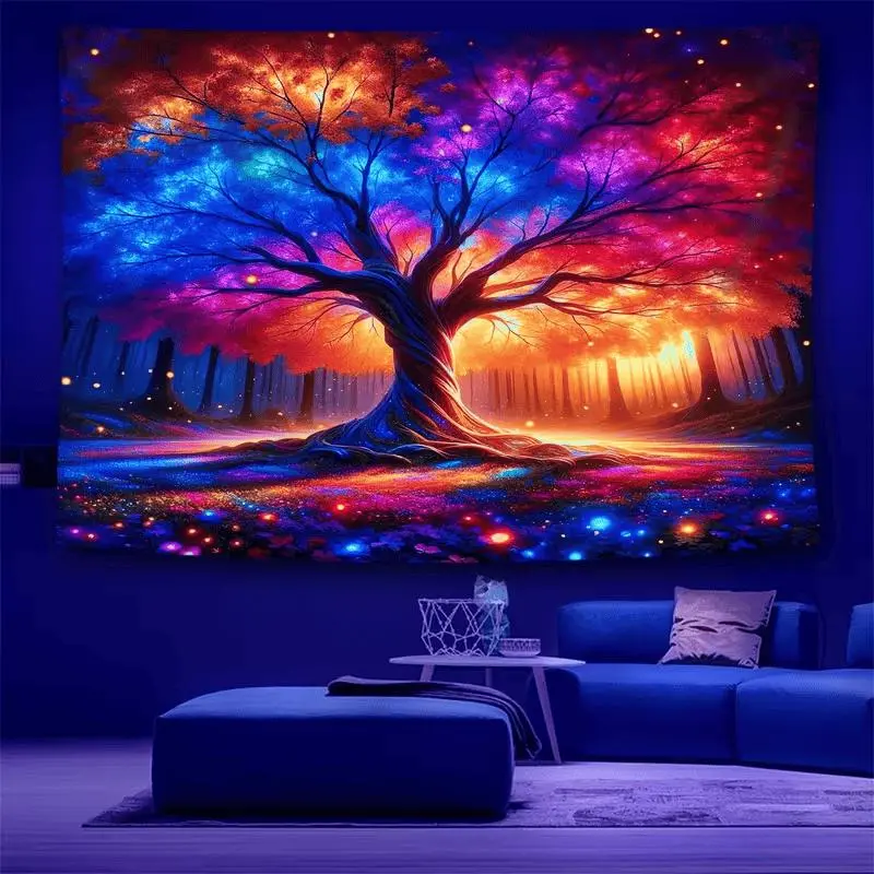 SENROTINI A Magical Glowing Tapestry of The Tree of Life, Large-Sized Fluorescent Fabric, Home Decor, 37inch*28inch Suitable for Living Rooms And Dorms, No Installation Required