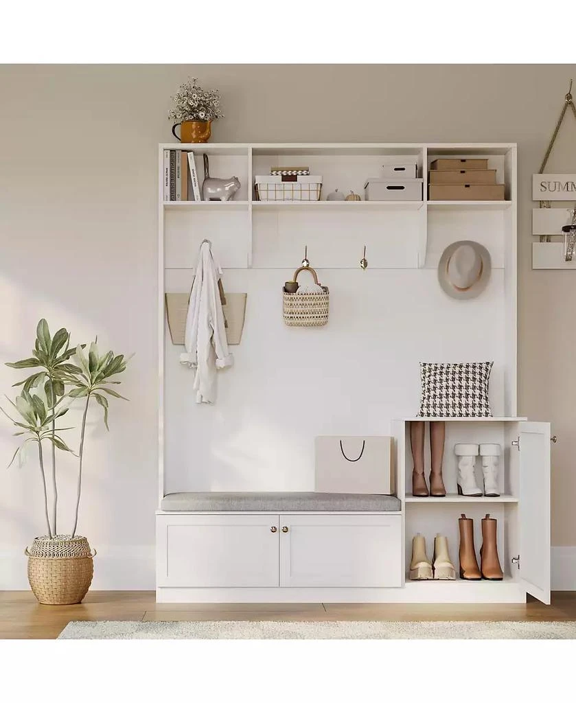 gaomon Hall Tree with Bench and Shoe Storage, 3-in-1 Farmhouse Entryway Bench with Coat Rack, 4 Hooks, 4 Shoe Cubbies 
3 Open Compartments 4