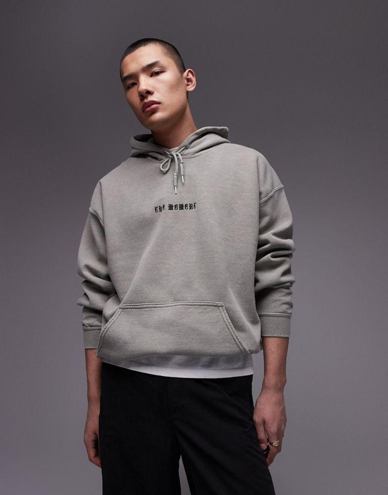 Topman Topman oversized fit hoodie with the moment embroidery in khaki