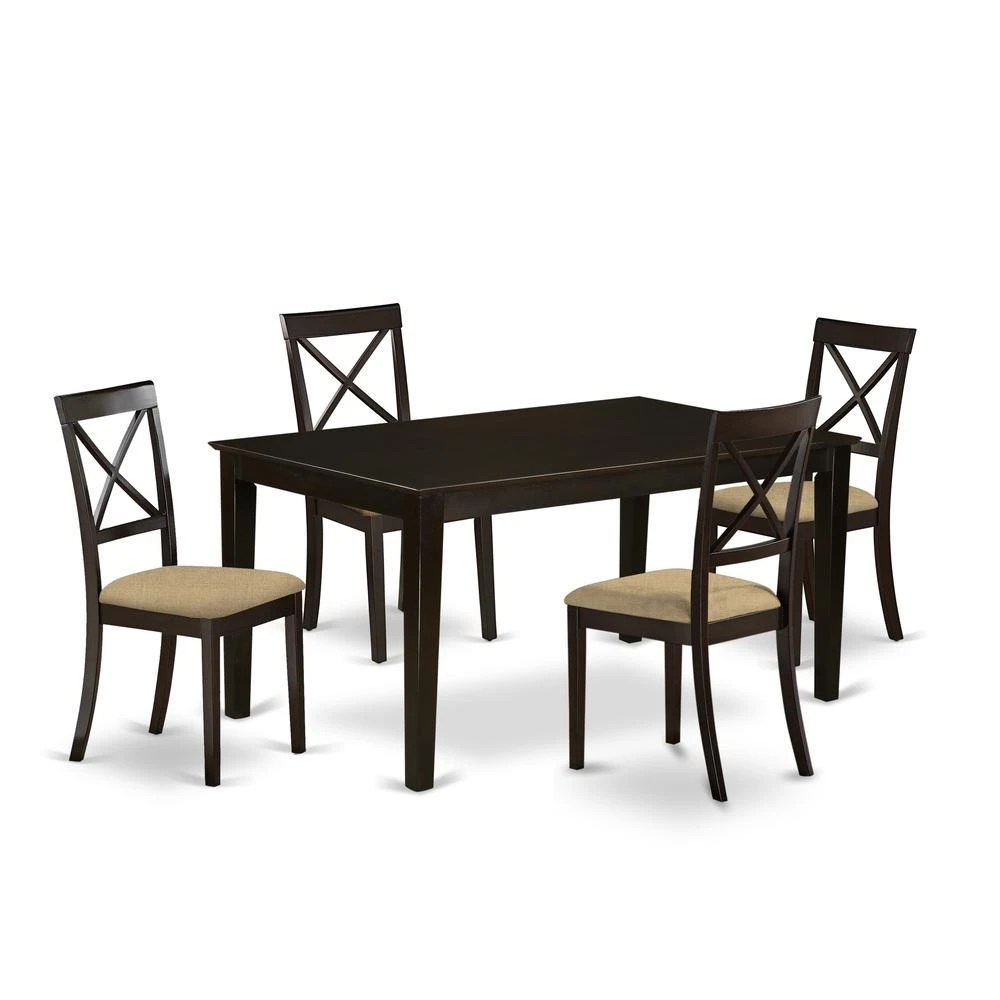 East West Furniture CABO5S-CAP-C 5 PC Dining room set-Top Dining Table and 4 Linen Dining seat Chairs