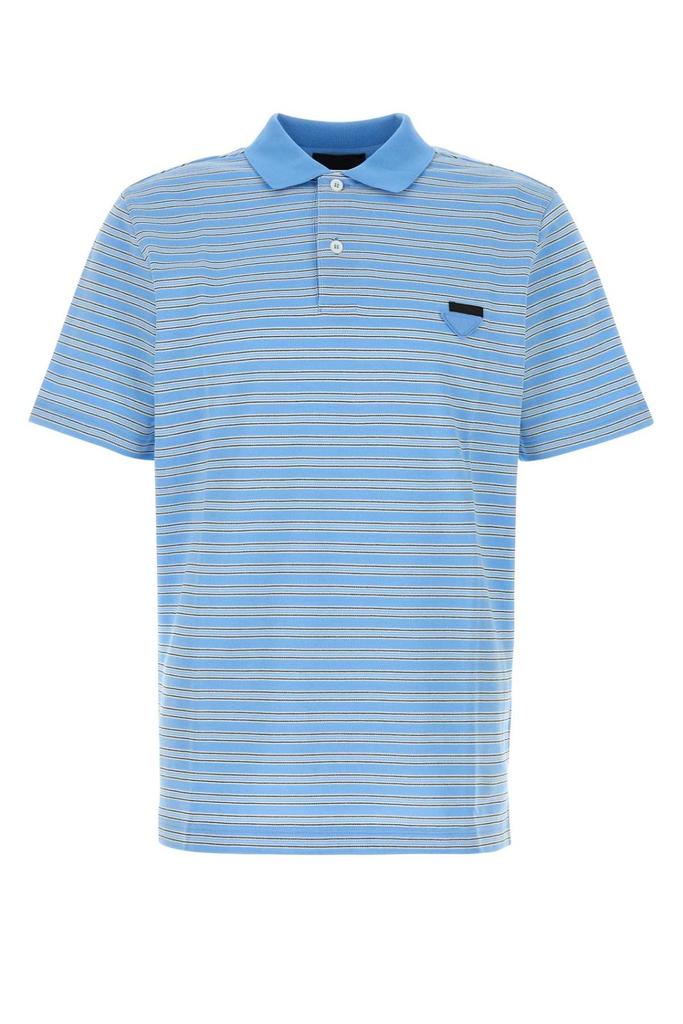 Prada Striped Knitted Polo Shirt - Blue | Editorialist