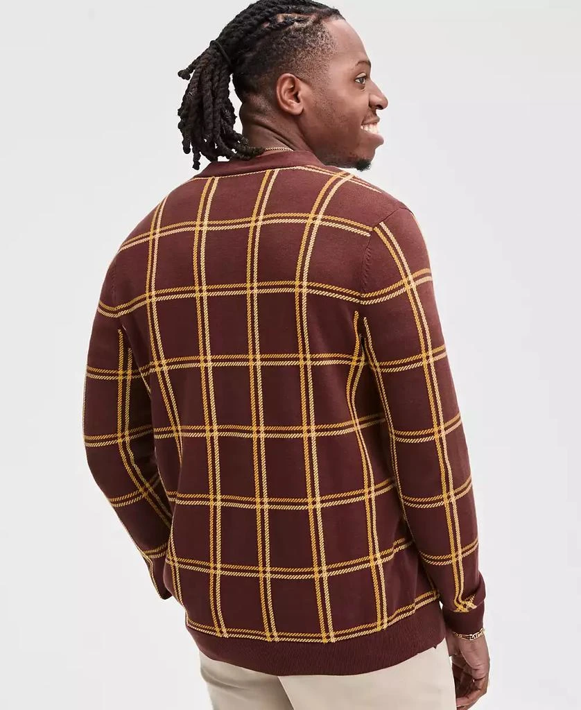 Club Room Men's Cotton Windowpane-Plaid Cardigan Sweater, Exclusively at Macy's 4