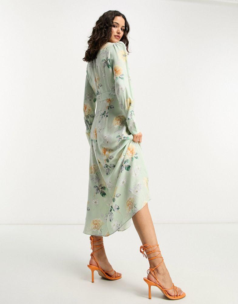 & Other Stories & Other Stories button detail midi dress in green floral