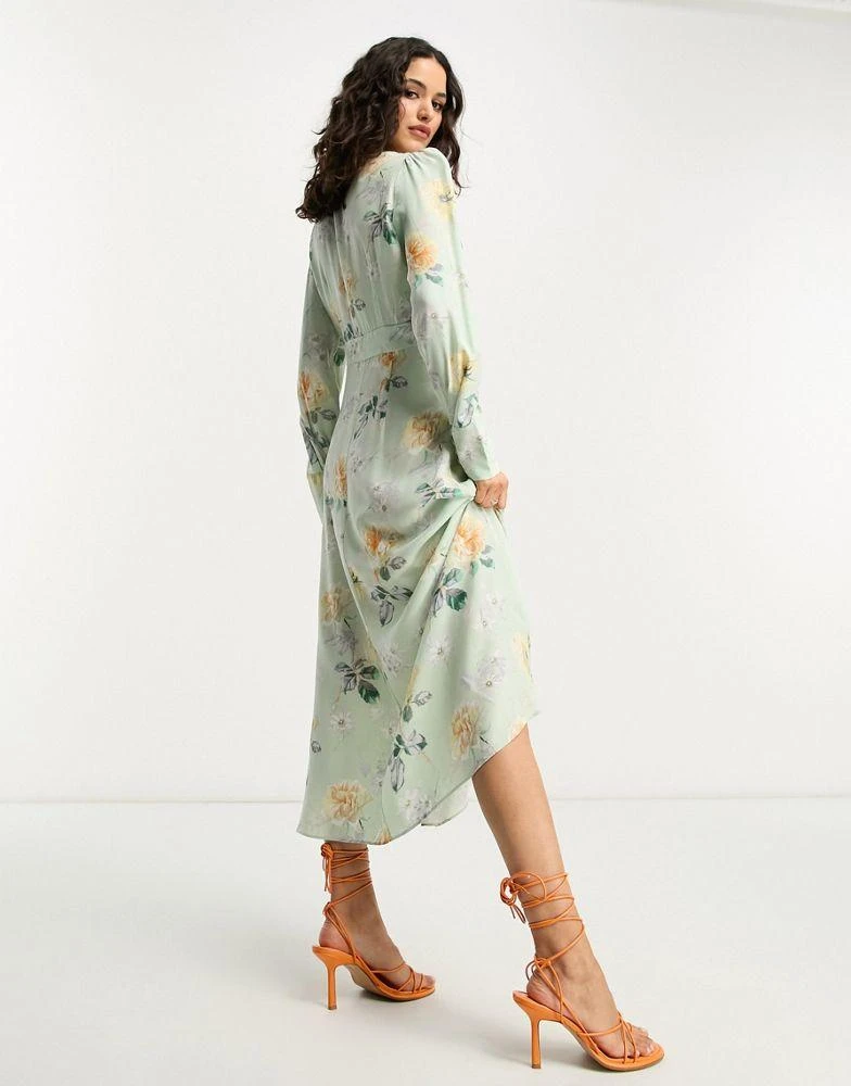 & Other Stories & Other Stories button detail midi dress in green floral 2