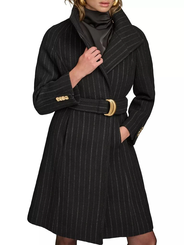 Donna Karan Pinstripe Wool-Blend Belted Trench Coat 5