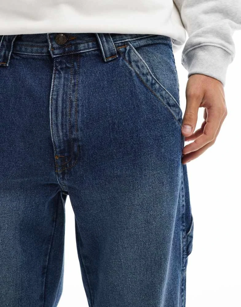 ASOS ASOS DESIGN straight leg jeans with carpenter detail in mid wash blue 3