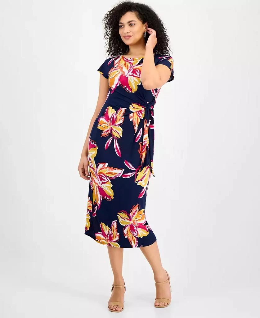 Robbie Bee Women's Floral Tie-Waist Short-Sleeve Midi Dress 1