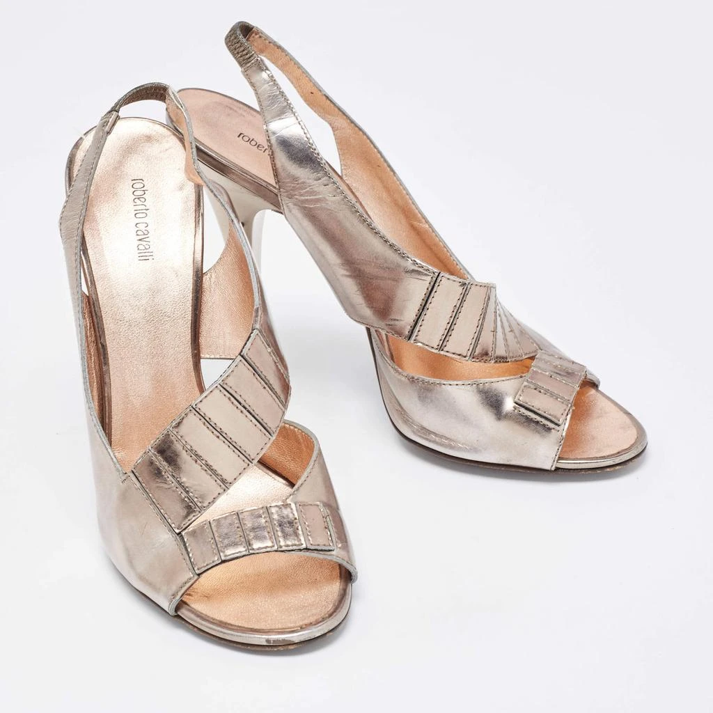 Roberto Cavalli Roberto Cavalli Metallic Grey Leather Slingback Sandals Size 39 4