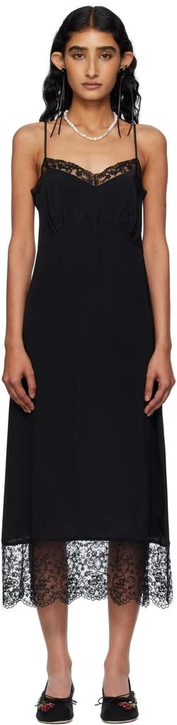 Simone Rocha Black Deep Lace Trim Slip Midi Dress