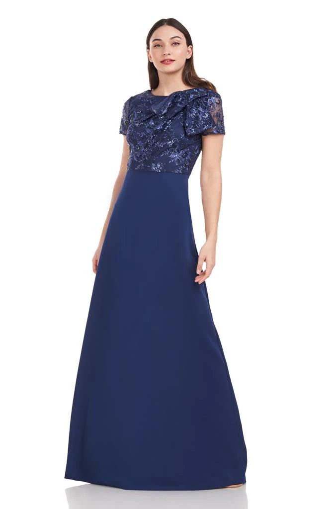 JS Collections Rae Floral Embroidered Bow Detail A-Line Gown 4
