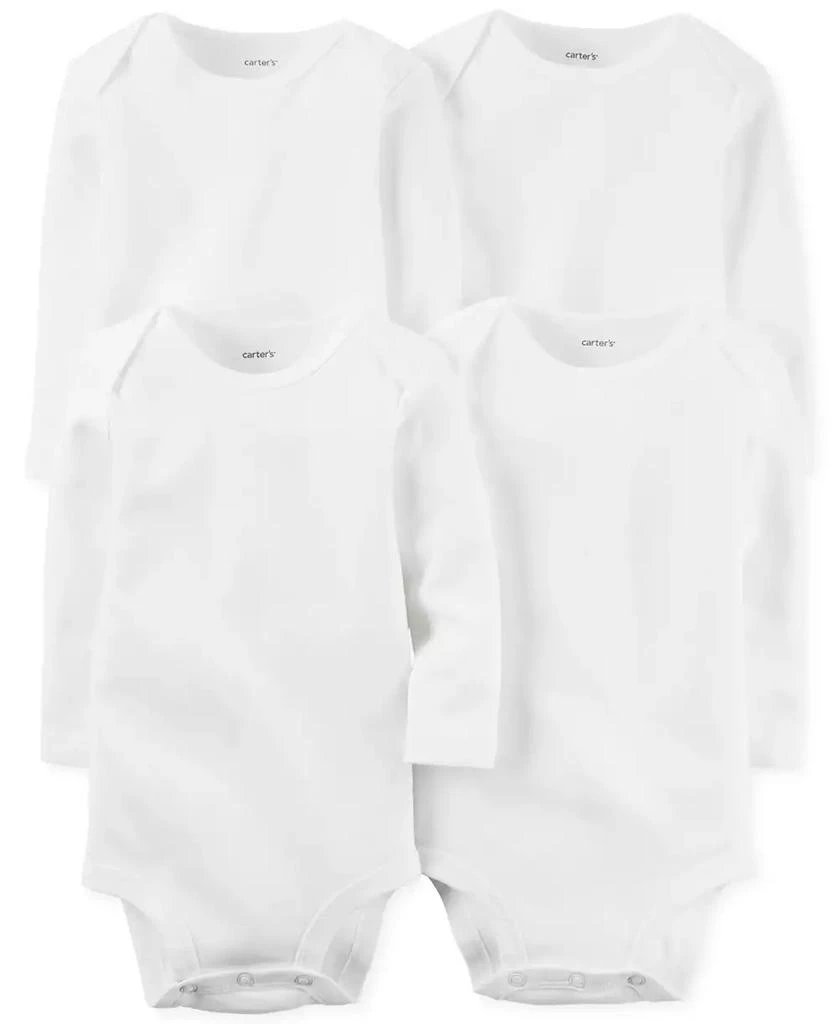 Carter's Baby Boys or Baby Girls Solid Long Sleeved Bodysuits, Pack of 4 1