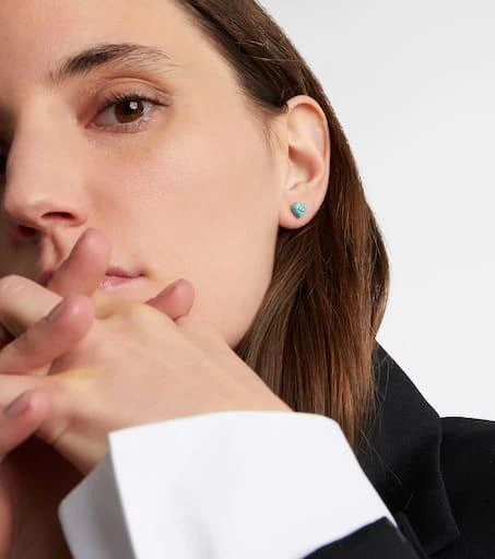 Sydney Evan 14kt gold (585/1000) stud earrings with diamonds and turquoises 2