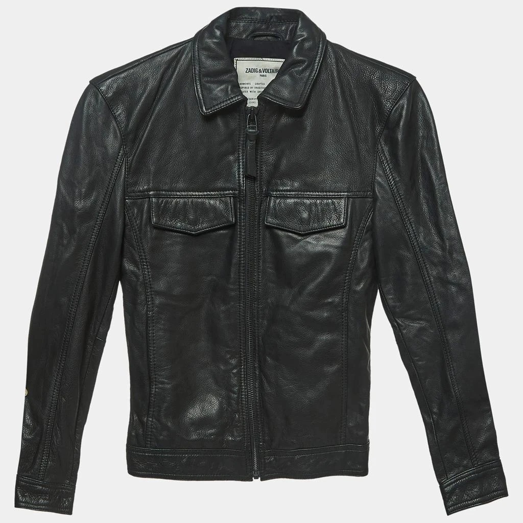 ZADIG & VOLTAIRE Zadig & Voltaire Black Leather Zip Front Jacket XS 1