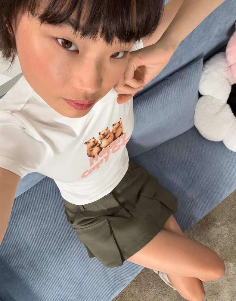 Bershka Bershka Short sleeve t-shirt with print in white