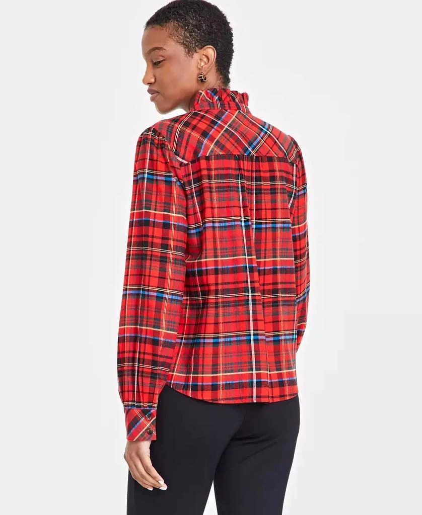 On 34th Women's Festive Plaid Ruffle-Neck Flannel Shirt, Created for Macy's 4