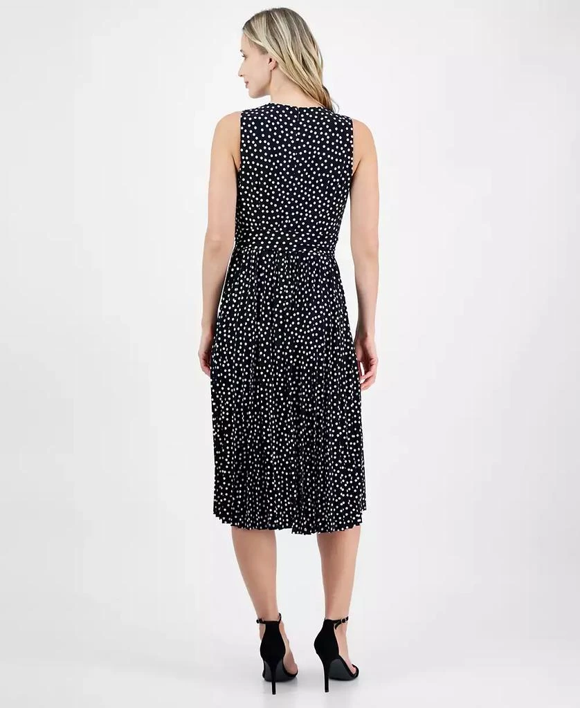 Anne Klein Women's Dot-Print Tie-Front Pleated Sleeveless Midi Dress 2