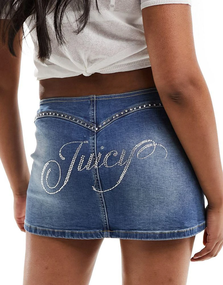 Juicy Couture Juicy Couture diamante stretch denim micro skirt in mid blue 1