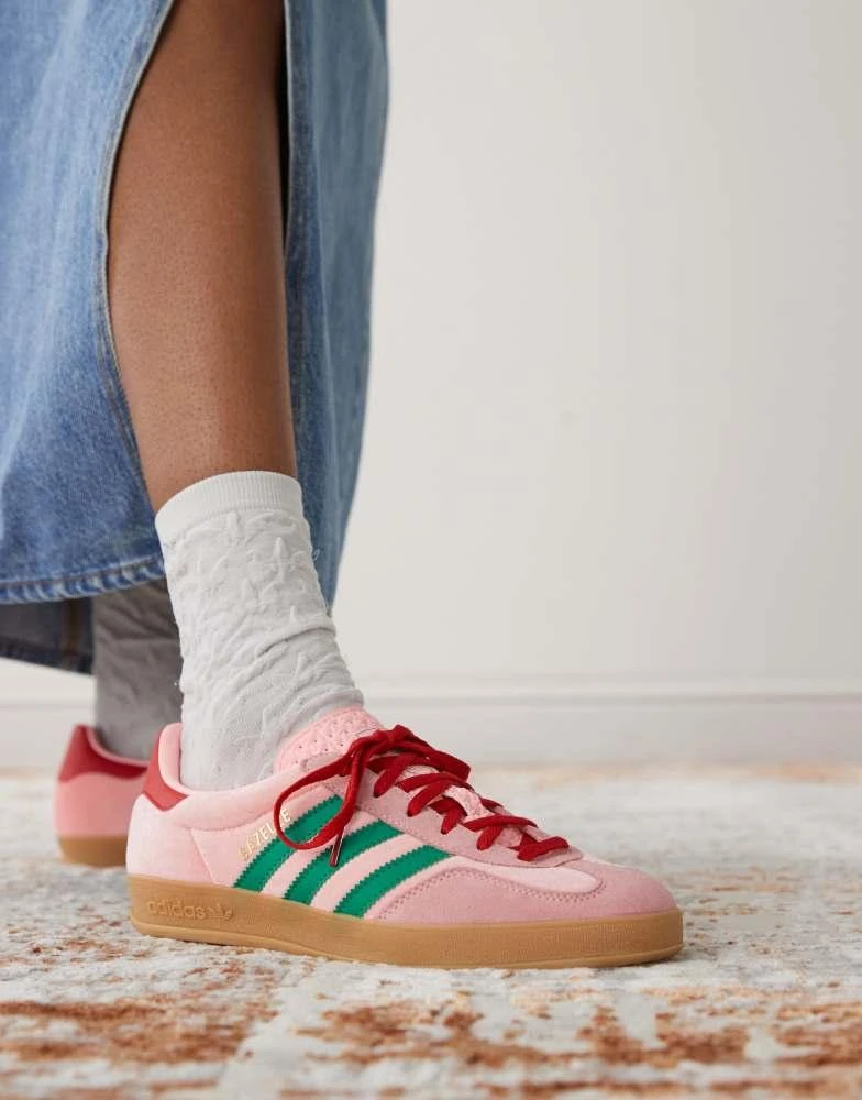 Adidas adidas Originals Gazelle Indoor trainers in green and pink 1