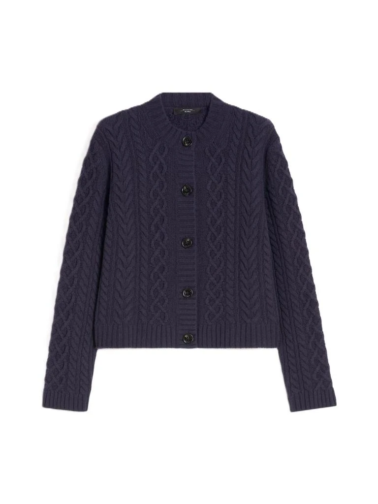 Max Mara Textured Navy Blue Cardigan With Ribbed Hem