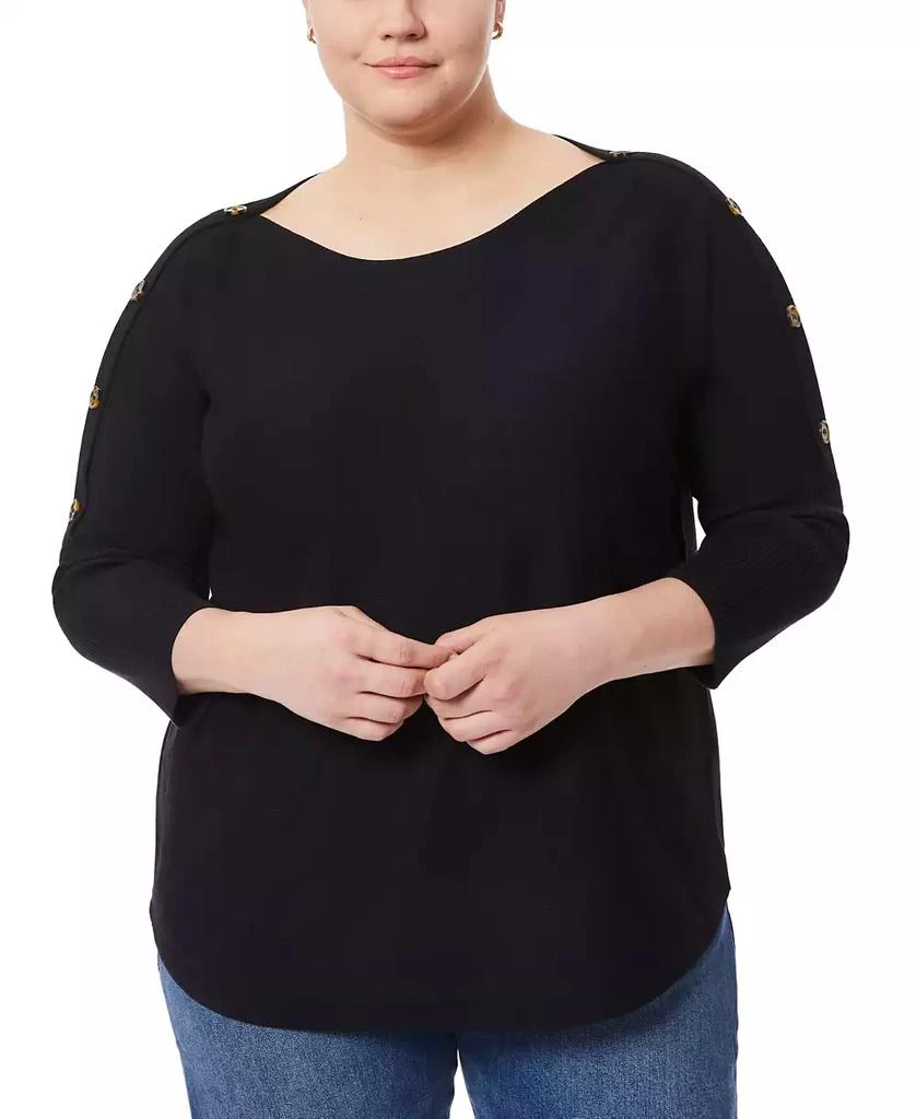 Melissa Paige Plus Size Button-Sleeve Boat-Neck Sweater 4