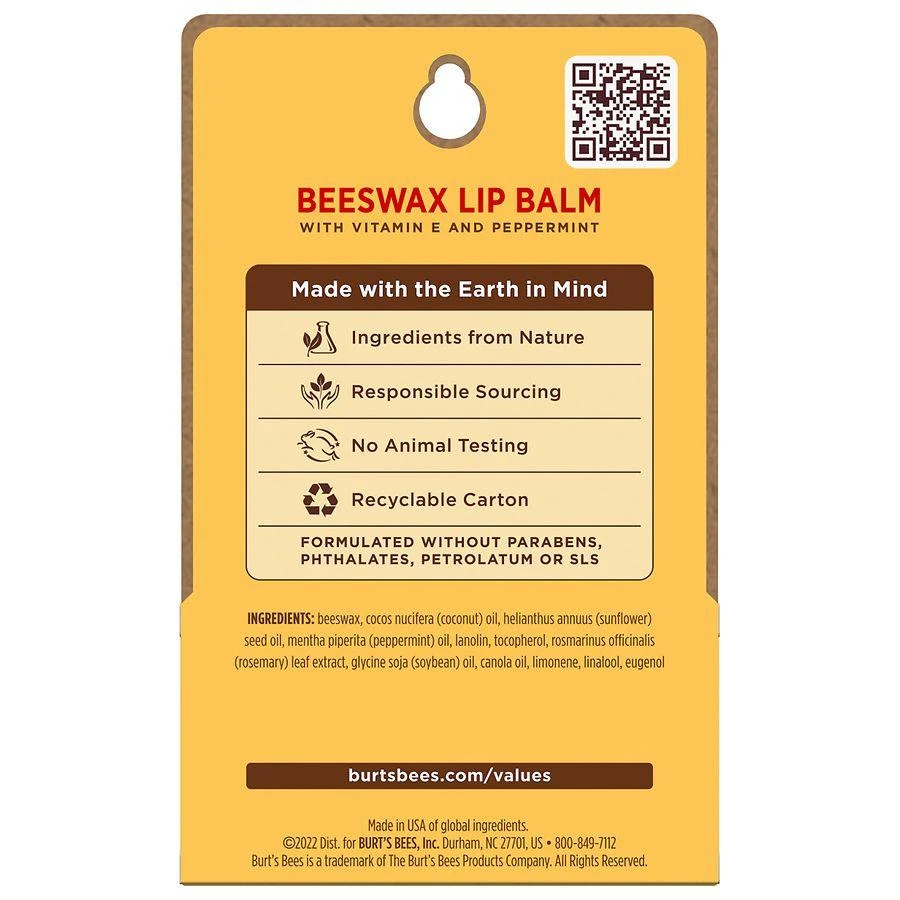 Burt's Bees 100% Natural Origin Moisturizing Lip Balm Original Beeswax 2