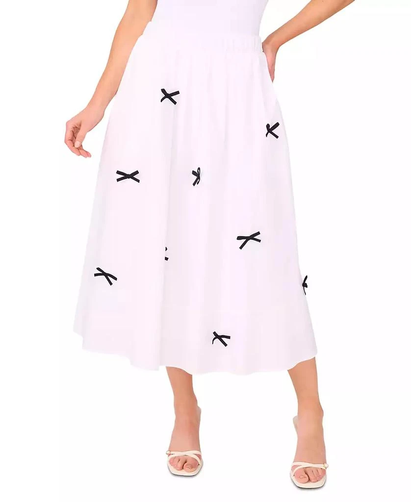 CeCe Women's Cotton Bow-Trim Pull-On Midi Skirt 1