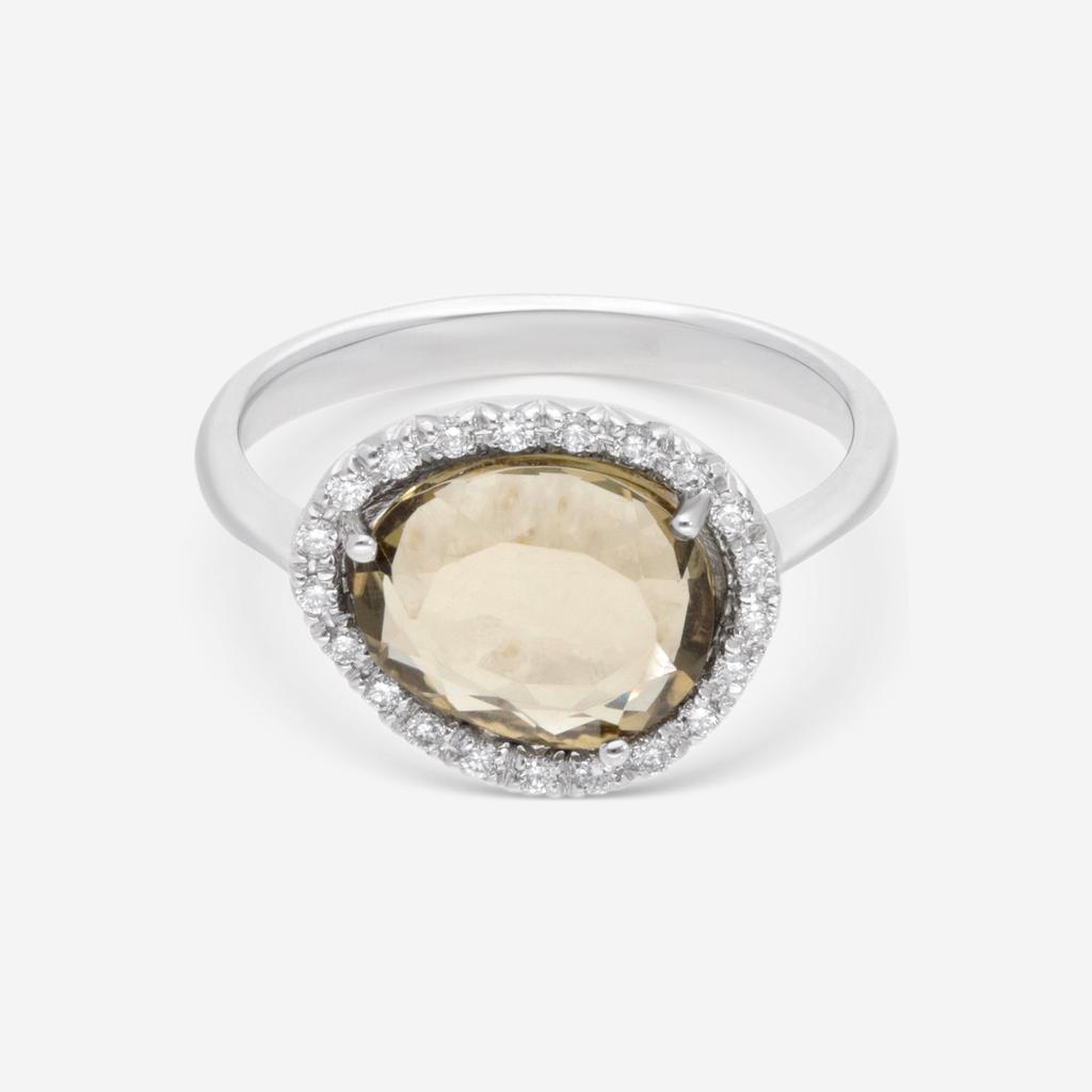 SuperOro SuperOro Greta 18K White Gold Diamond & Olive Quartz Statement Ring GRETA/A001b