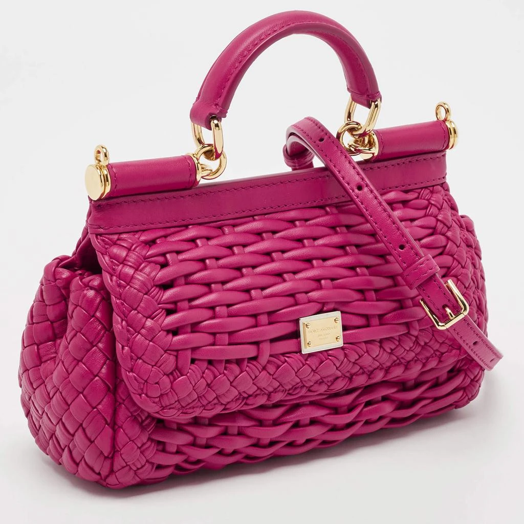 Dolce & Gabbana Dolce & Gabbana Fuchsia Leather Small Woven Sicily East West Top Handle Bag 3