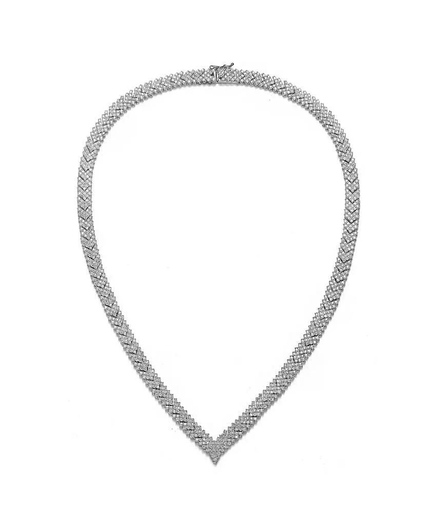 Genevive Sterling Silver with White Gold Plated Clear Round Cubic Zirconia Cluster Arrow Head Style Necklace