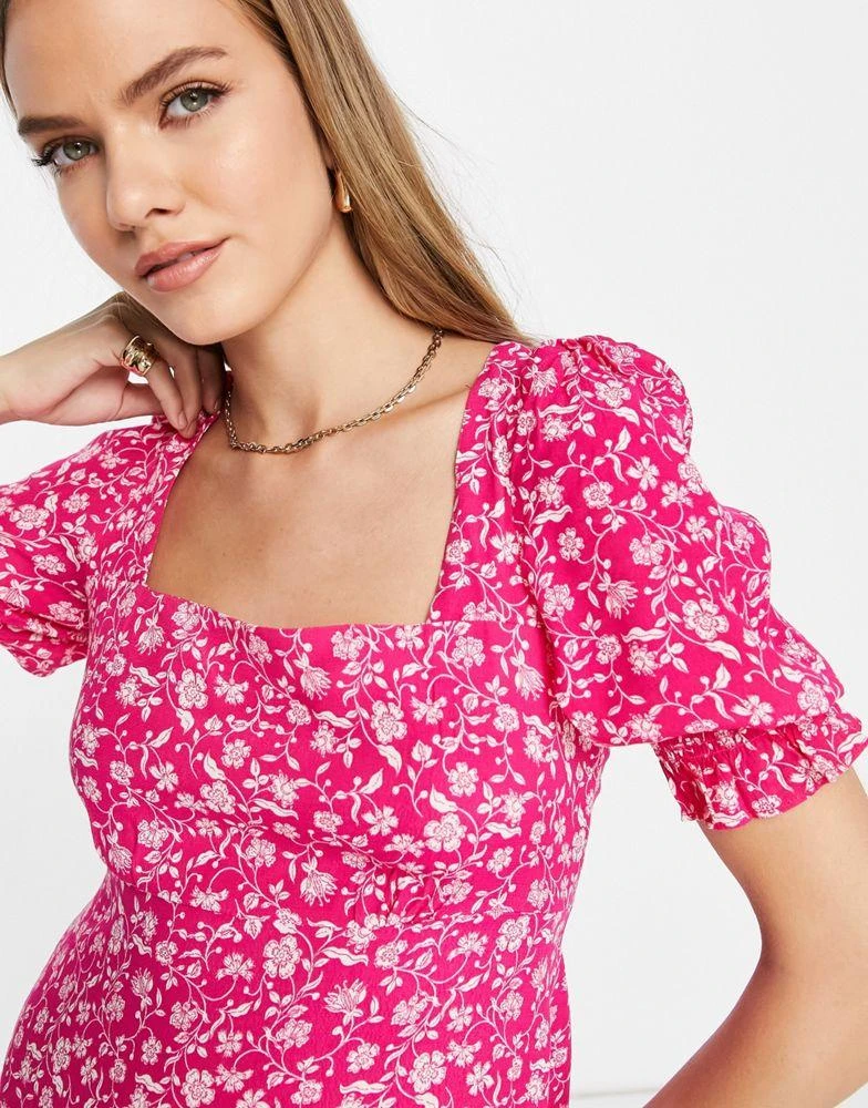Mango Mango frill sleeve detail mini dress in pink floral 4