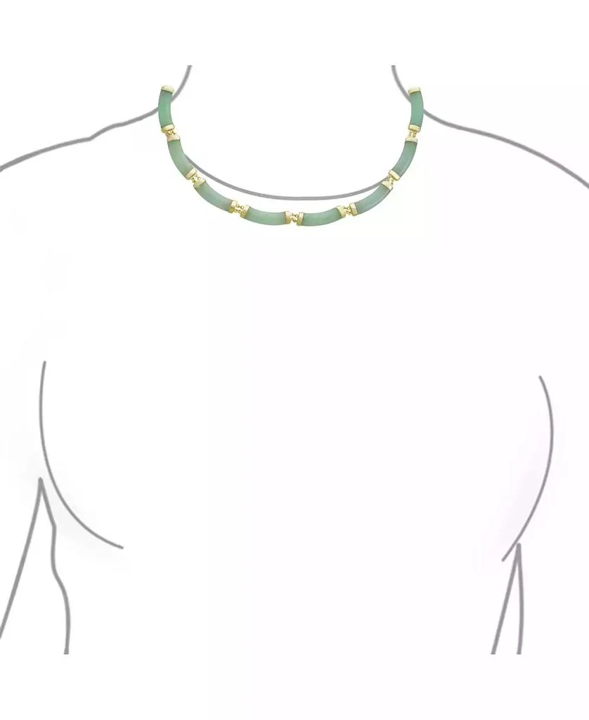 Bling Jewelry Jade Strand Contoured Bar Link Collar Necklace 14K Gold Plated Vermeil 3