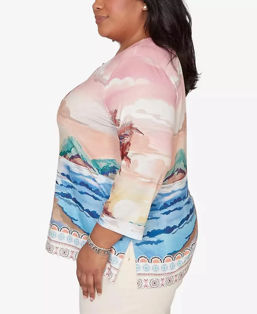 Alfred Dunner Plus Size Beachcomber Sunset Beach Scenic Split Neck Top 3