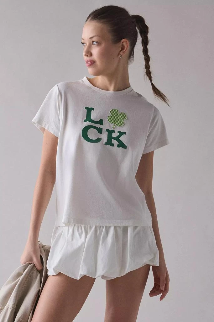 Urban Outfitters Luck 4-Leaf Clover Gingham Applique Graphic Slim Tee 1