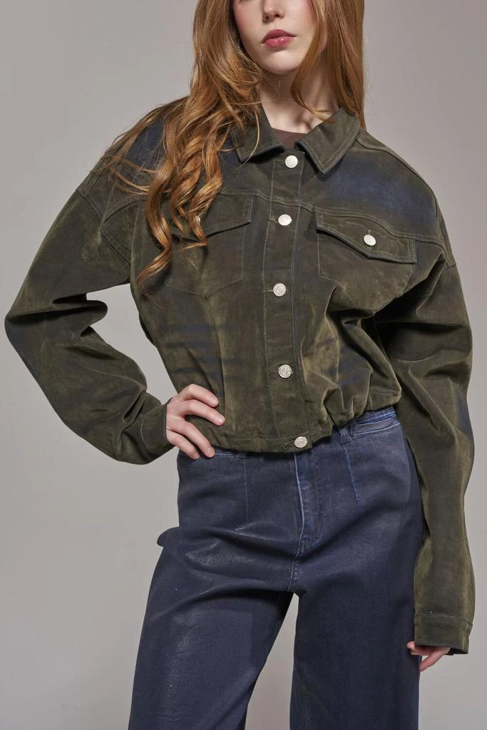 AZALEA WANG Sampson Olive Velvet Denim Jacket
