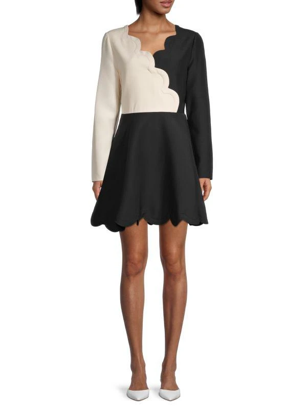 Valentino Colorblock Long-Sleeve Flare Dress 1