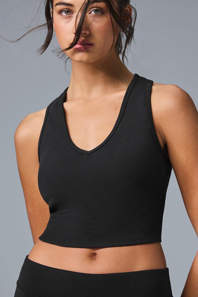 Alo Goddess Ribbed Cropped Racerback Tank - Black