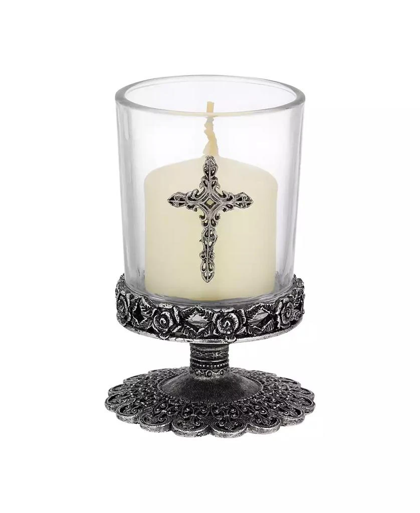 2028 Glass Pewter Cross Candle Holder